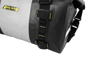 Photo showing Hurricane 25L Dry Duffle bag on white background - close up of MOLLE loops for mounting